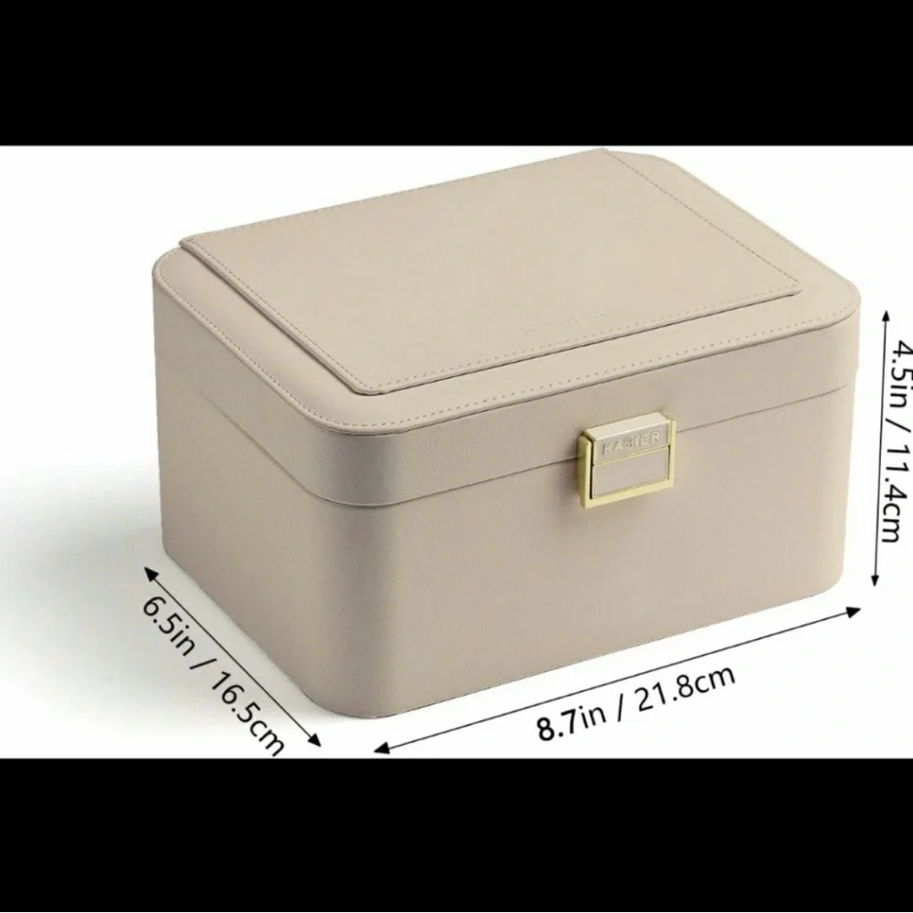 Kamier 2-Tier Beige Jewelry Box with Mirror
